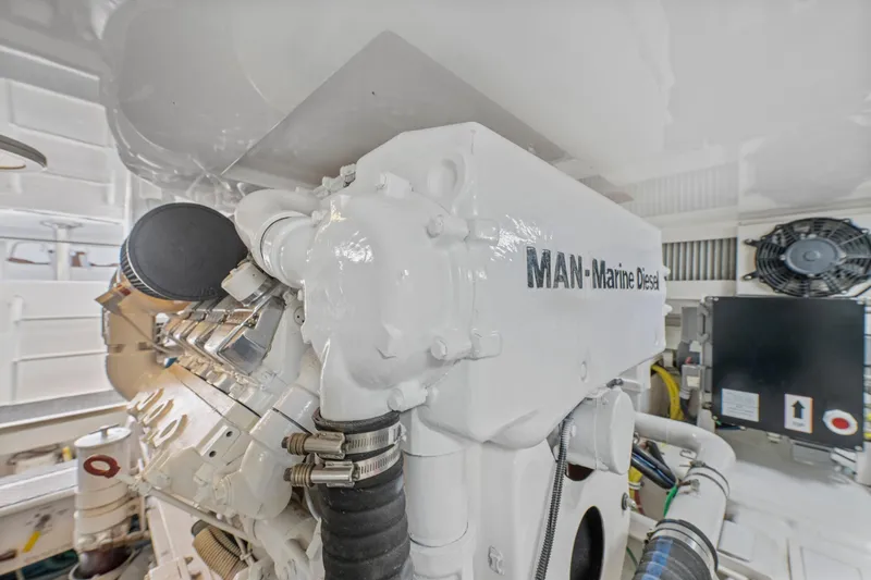  Yacht Photos Pics Engine room of 2008 Viking Convertible with MAN Marine Diesel engine.