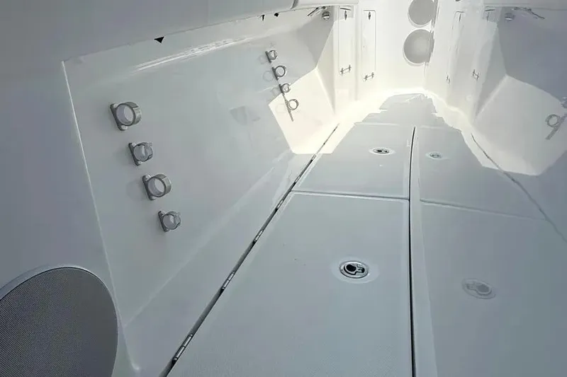  Yacht Photos Pics 2025 HCB 48 Campeon boat interior with sleek white design and modern fixtures.