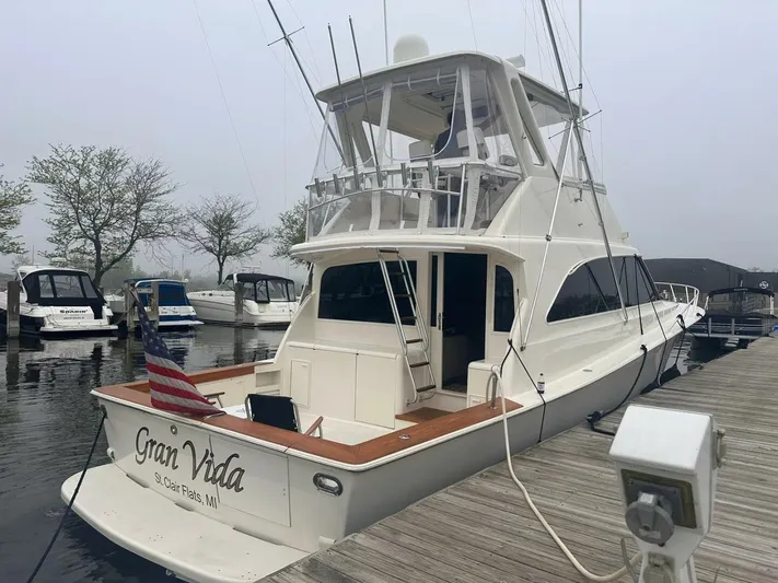 Gran Vida Yacht Photos Pics 1998 Ocean Yachts Super Sport docked, displaying "Gran Vida" name, St. Clair Flats, MI.
