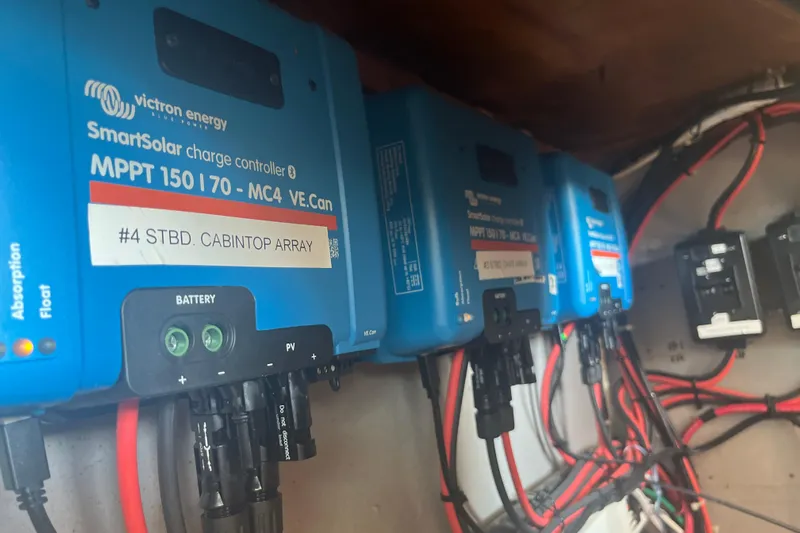 Pippin Yacht Photos Pics Victron Energy SmartSolar charge controllers in Catana 471 yacht, 2001 model.