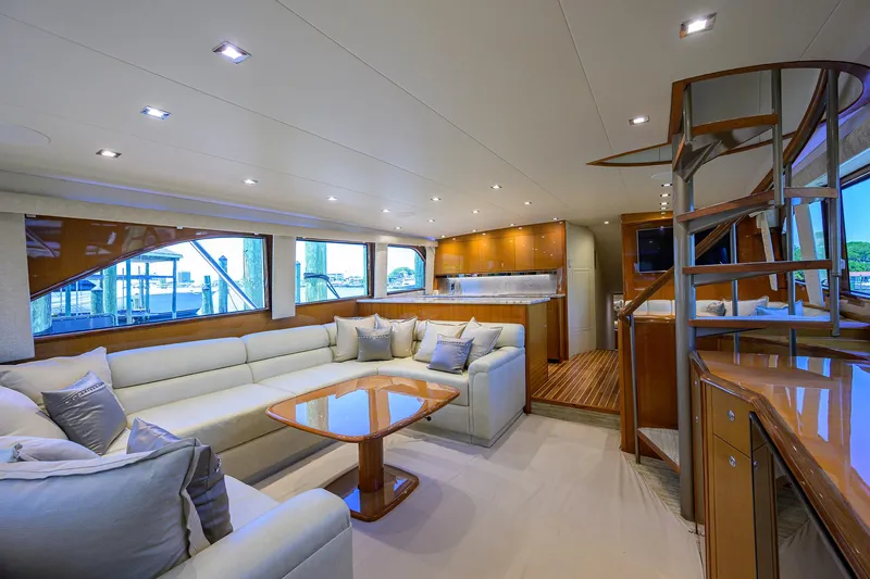 Enclosed Bridge W/tower Yacht Photos Pics Luxurious interior of 2004 Viking 65 Enclosed Bridge yacht with modern furnishings.