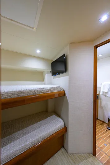 Enclosed Bridge W/tower Yacht Photos Pics 2004 Viking 65 Enclosed Bridge w/Tower cabin with bunk beds and TV