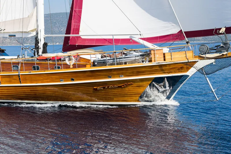 Take It Easier Yacht Photos Pics Custom 2007 Gulet Motorsailer with wooden hull sailing on calm blue waters.