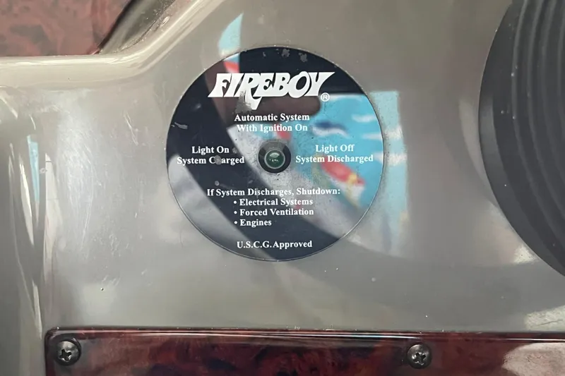 River Dancer Yacht Photos Pics Fireboy automatic system indicator on 2007 Regal 3760 IB Commodore boat dashboard.