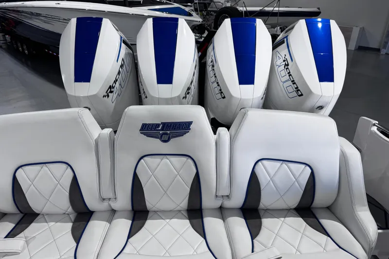  Yacht Photos Pics 2024 Deep Impact 399 Sport boat with quad Racing 400 engines and luxurious seating.