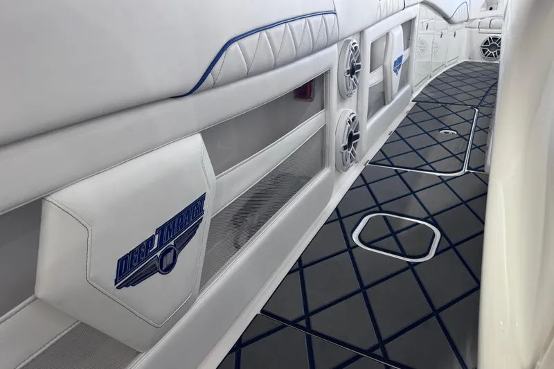  Yacht Photos Pics Interior of 2024 Deep Impact 399 Sport boat with sleek seating and modern design.
