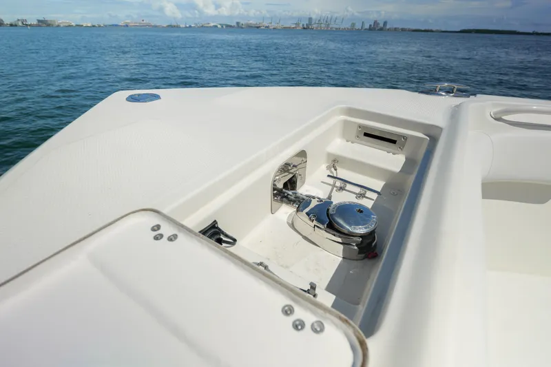  Yacht Photos Pics 2015 Sailfish 320 CC boat anchor compartment with ocean view.