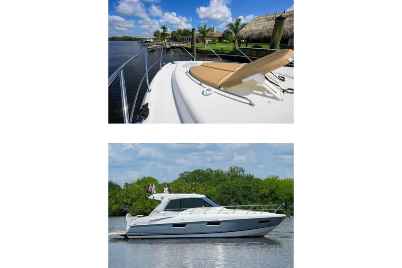  Yacht Photos Pics 2015 Cruisers Cantius yacht with sun deck and sleek design on calm water.