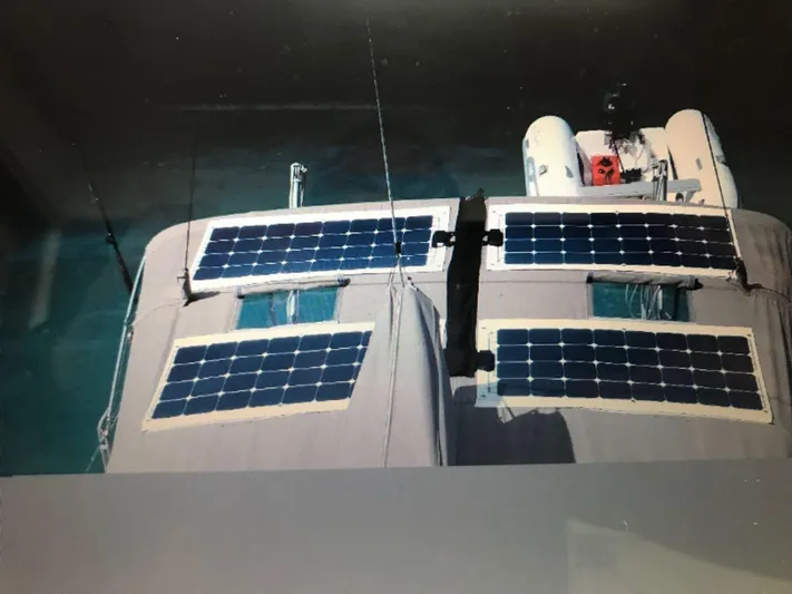Mi Akumal Yacht Photos Pics Solar panels on Jeanneau Sun Odyssey 40.3 yacht, 2011 model, viewed from above.