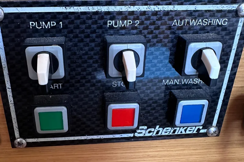 Mi Akumal Yacht Photos Pics Control panel on Jeanneau Sun Odyssey 40.3, featuring pump and washing switches.