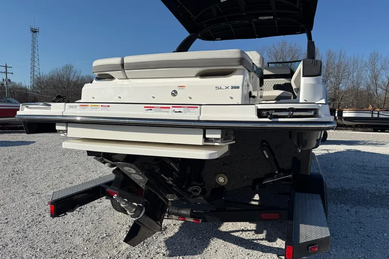  Yacht Photos Pics 2026 Sea Ray SLX 280 boat rear view on trailer, outdoor setting.