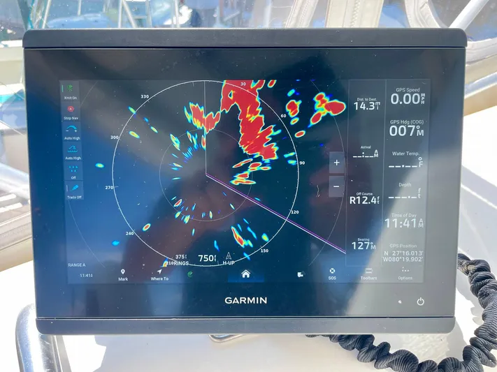 Islander 7 Yacht Photos Pics Garmin marine radar display on 1988 Bertram 43 Convertible boat.