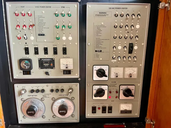 Islander 7 Yacht Photos Pics Electrical control panel on a 1988 Bertram 43 Convertible boat.