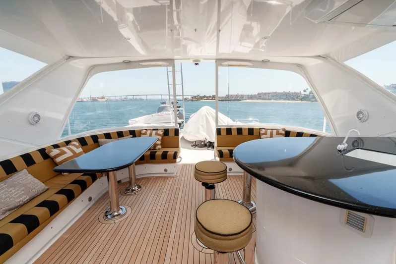 Miss Sealaneous Expense II Yacht Photos Pics Luxurious 2008 Hatteras 72 Motor Yacht interior with elegant seating and ocean view.