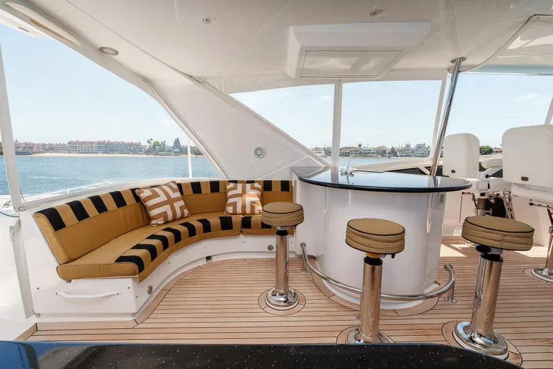 Miss Sealaneous Expense II Yacht Photos Pics Luxurious 2008 Hatteras 72 Motor Yacht with elegant seating and bar area.