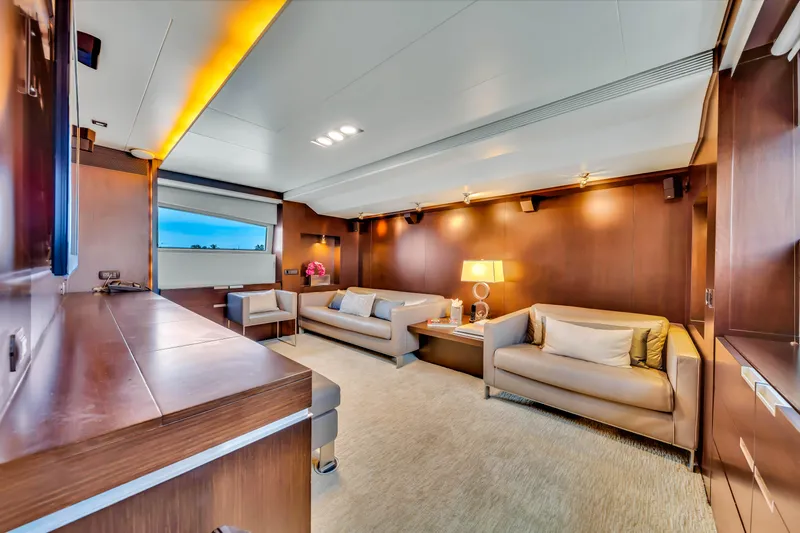  Yacht Photos Pics Luxurious interior of 2012 Azimut 116 yacht with elegant seating and modern decor.