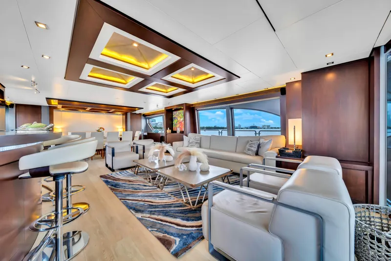  Yacht Photos Pics Luxurious interior of 2012 Azimut 116 yacht with modern furnishings and elegant lighting.
