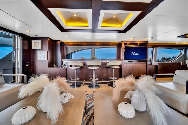  Yacht Photos Pics Luxurious interior of a 2012 Azimut 116 yacht with elegant bar and modern decor.