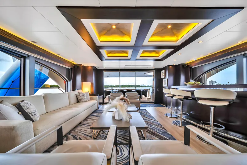  Yacht Photos Pics Luxurious interior of 2012 Azimut 116 yacht with modern furnishings and elegant lighting.