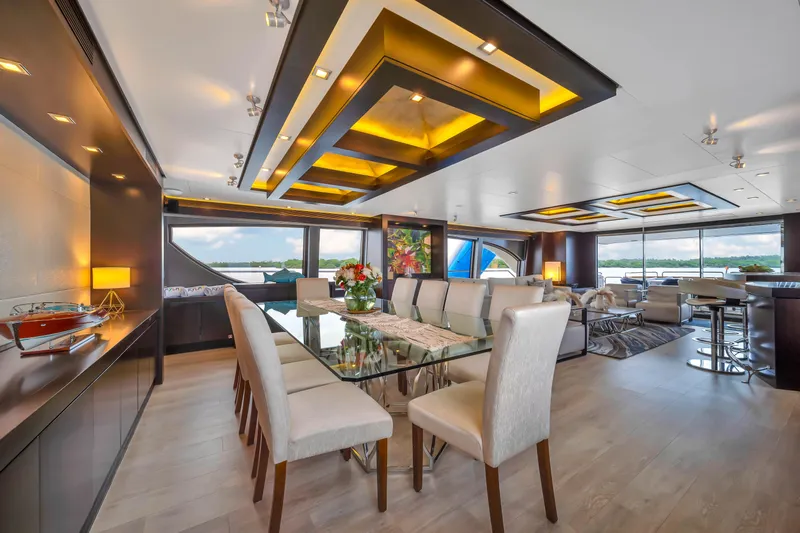  Yacht Photos Pics Luxurious interior of 2012 Azimut 116 yacht with elegant dining area and modern design.