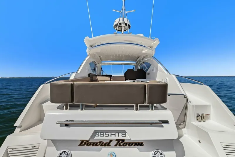 Board Room Yacht Photos Pics 2017 Galeon 385 HTS yacht with sleek design, spacious deck, and luxurious seating.