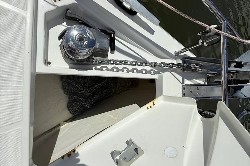 Wind Waker Yacht Photos Pics Anchor chain and windlass on 2013 Beneteau Oceanis 41 sailboat deck.