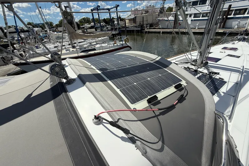 Wind Waker Yacht Photos Pics 2013 Beneteau Oceanis 41 sailboat with solar panels docked at marina.