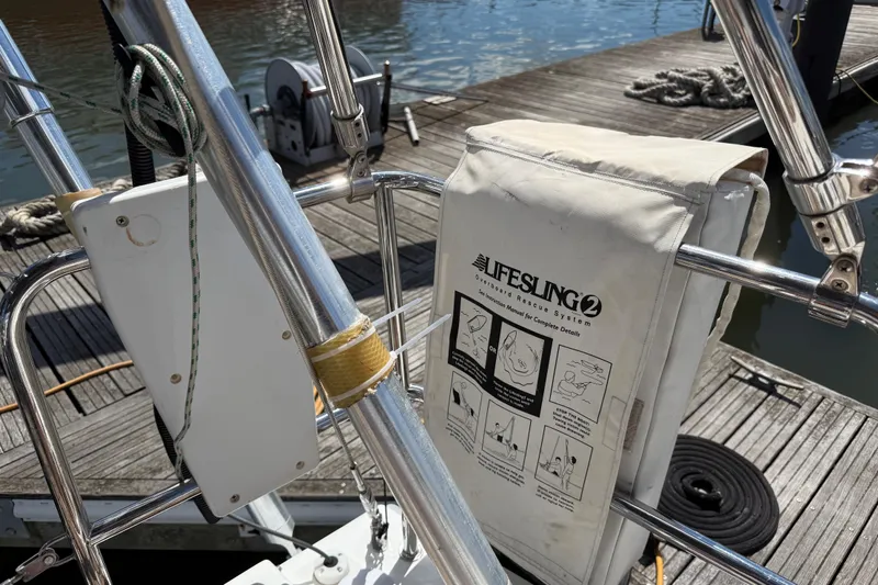 Wind Waker Yacht Photos Pics Lifesling 2 rescue system on 2013 Beneteau Oceanis 41 sailboat, docked at marina.