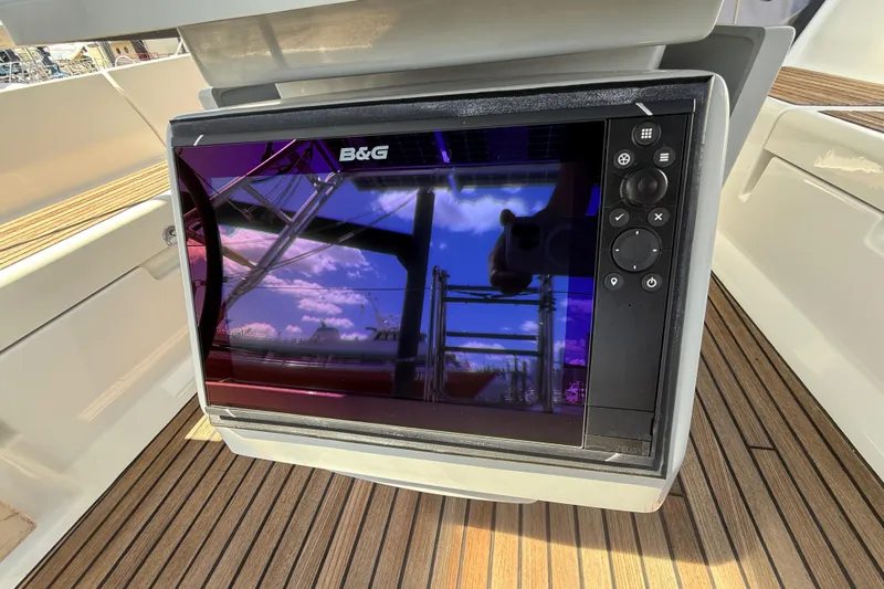 Wind Waker Yacht Photos Pics B&G navigation display on 2013 Beneteau Oceanis 41 yacht with wooden deck.