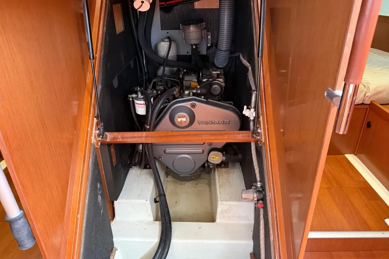 Wind Waker Yacht Photos Pics Engine compartment of 2013 Beneteau Oceanis 41 sailboat with Yanmar engine.
