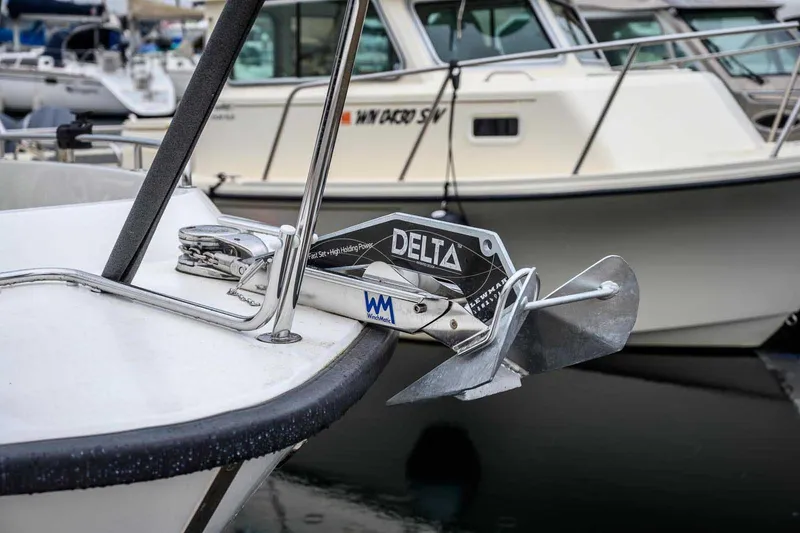  Yacht Photos Pics 2024 Targa 30.1 boat with Delta anchor at marina.