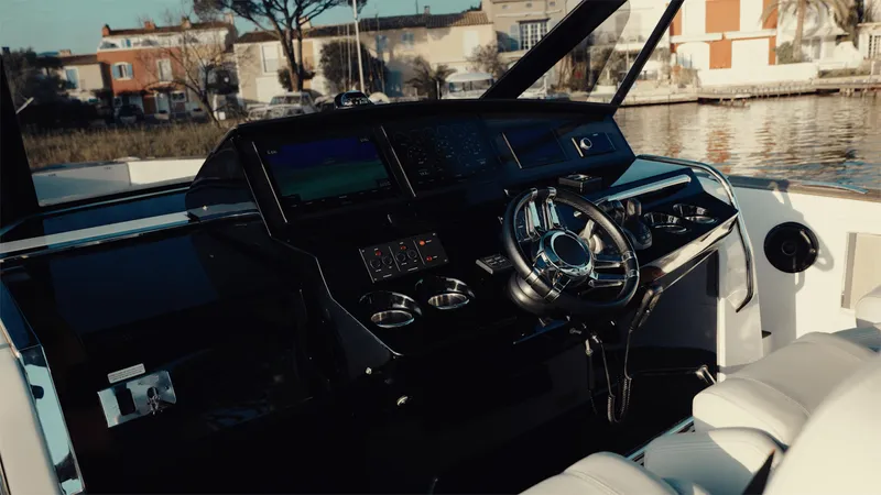 Mea Yacht Photos Pics Cockpit of 2022 Pardo Yachts 43, featuring modern controls and sleek design.