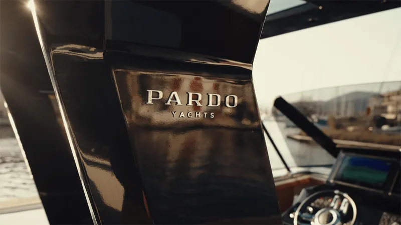 Mea Yacht Photos Pics Pardo Yachts 43, 2022 model, luxury yacht interior with steering wheel and control panel.