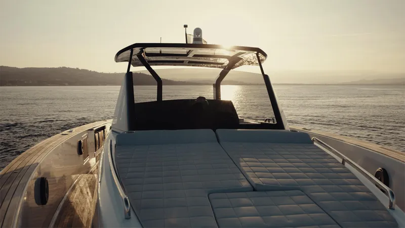 Mea Yacht Photos Pics 2022 Pardo Yachts 43 cruising at sunset on calm waters.