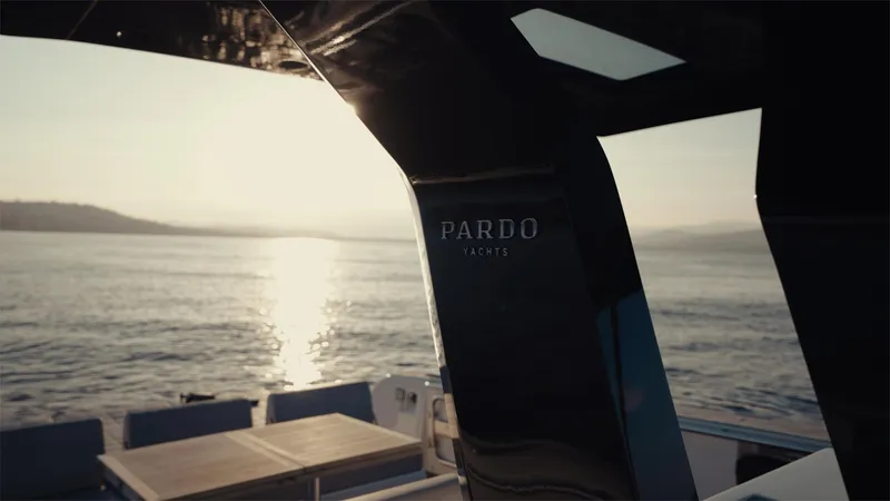 Mea Yacht Photos Pics 2022 Pardo Yachts 43 at sunset, elegant design with ocean view.