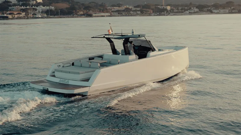 Mea Yacht Photos Pics 2022 Pardo Yachts 43 cruising on calm waters at sunset.