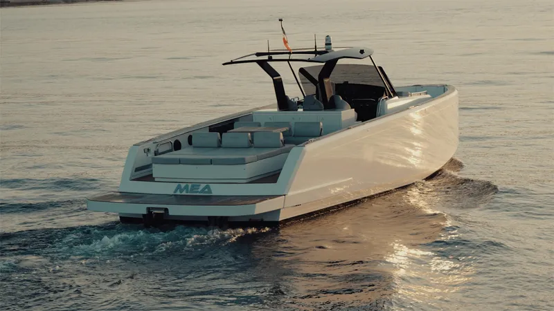 Mea Yacht Photos Pics 2022 Pardo Yachts 43 cruising on calm waters at sunset.