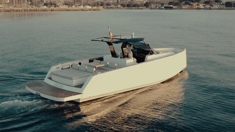 Mea Yacht Photos Pics 2022 Pardo Yachts 43 cruising on calm waters at sunset.