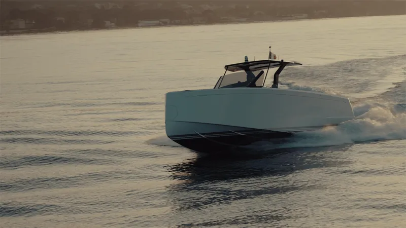 Mea Yacht Photos Pics 2022 Pardo Yachts 43 cruising on calm waters at sunset.