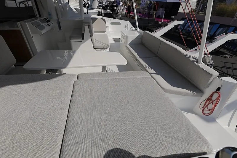 Lasai Yacht Photos Pics Luxurious seating area on 2023 Balance 442 yacht with modern design and comfortable cushions.