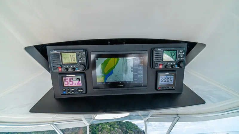 El Lobo Yacht Photos Pics Viking 58 Convertible 2020 yacht dashboard with navigation and communication instruments.