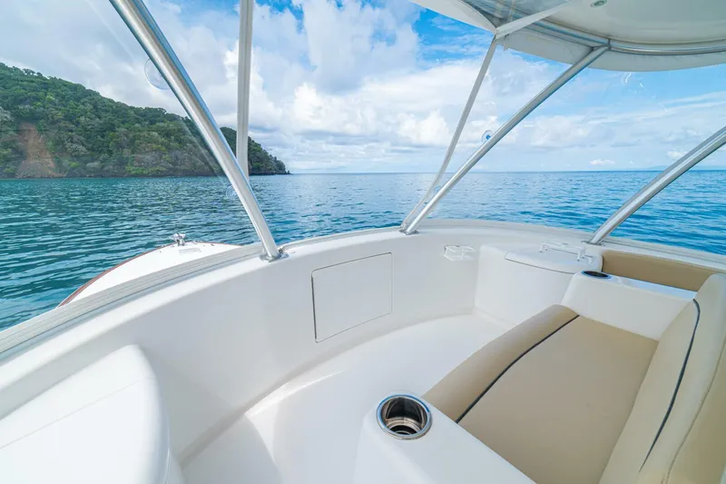 El Lobo Yacht Photos Pics Viking 58 Convertible 2020 yacht interior with ocean view and lush coastline.