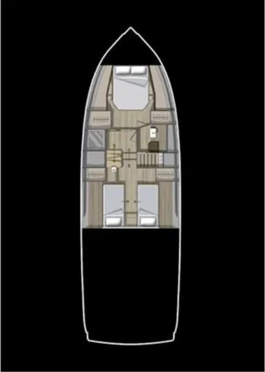  Yacht Photos Pics 2021 Invictus TT460 yacht interior layout, featuring cabins and living spaces, top view.