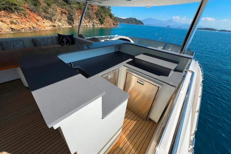  Yacht Photos Pics Luxurious Sunseeker 80 Yacht 2011 with sleek outdoor kitchen and stunning ocean view.