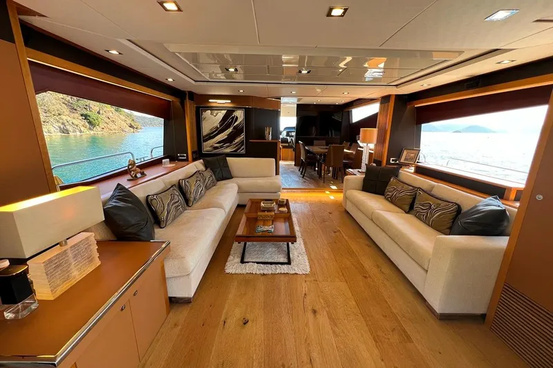  Yacht Photos Pics Luxurious interior of a 2011 Sunseeker 80 Yacht with elegant furnishings and scenic views.