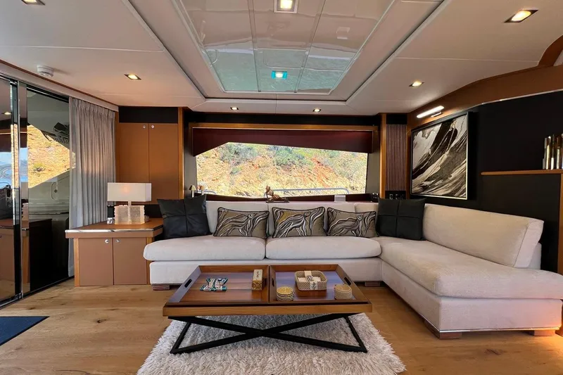  Yacht Photos Pics Luxurious interior of 2011 Sunseeker 80 Yacht with elegant seating and decor.