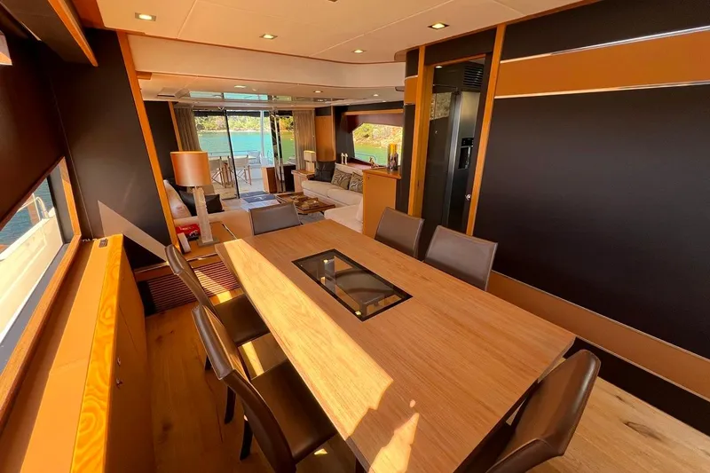  Yacht Photos Pics Luxurious interior of 2011 Sunseeker 80 Yacht with elegant dining area and scenic view.