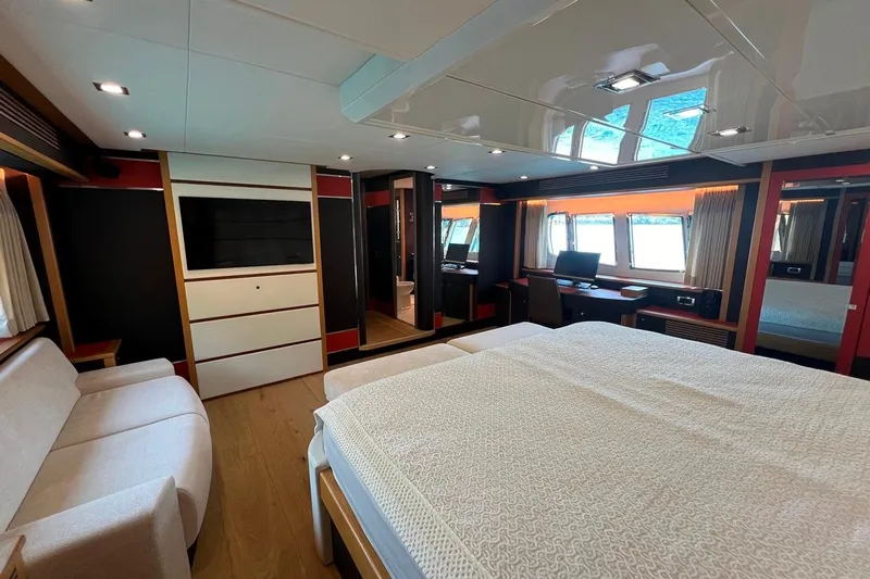  Yacht Photos Pics Luxurious interior of 2011 Sunseeker 80 Yacht with modern furnishings and large windows.