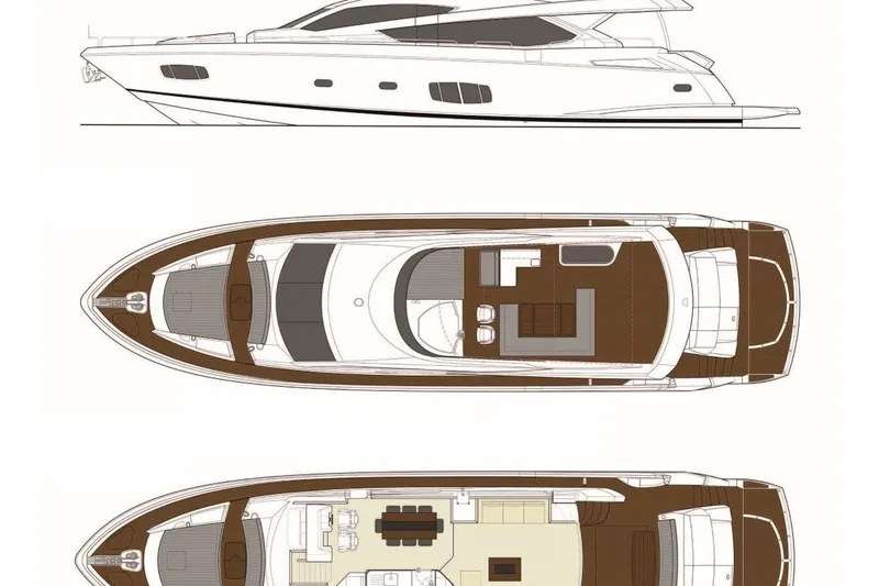  Yacht Photos Pics Blueprint of 2011 Sunseeker 80 Yacht, showcasing side and top views with detailed layout.