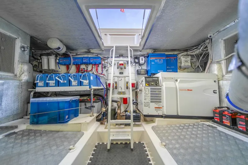 Escape Yacht Photos Pics Engine room of 2013 Maritimo M58 yacht with equipment and wiring.